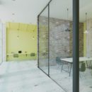 Minimalistické interiérové ​​sklenené konštrukcie